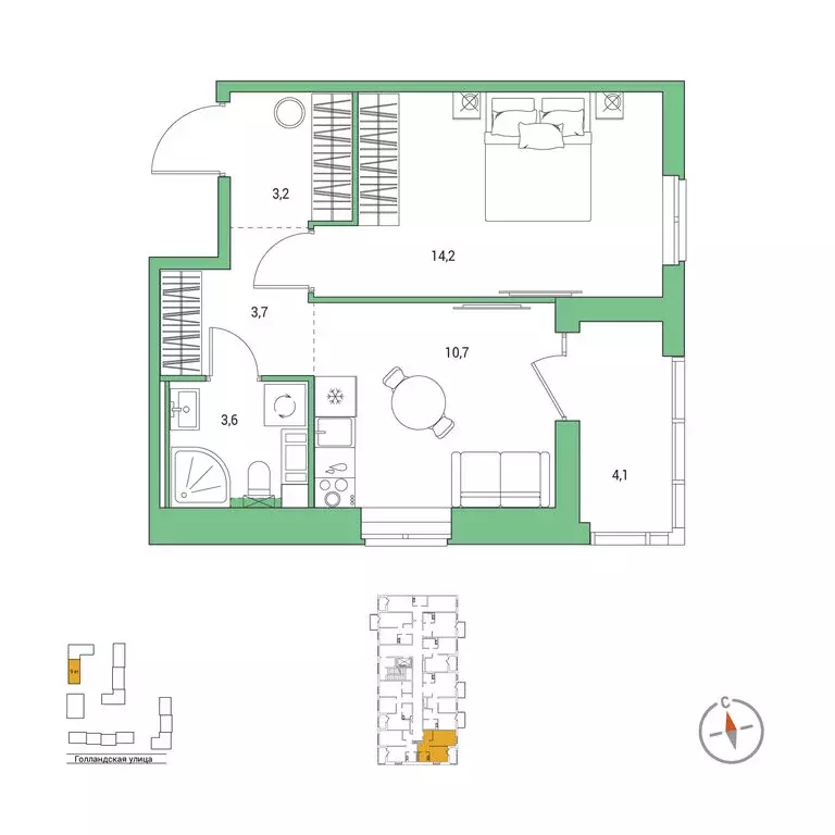 1-комнатная квартира: городской посёлок Янино-1, ЖК Янинский Лес (37.5 ... - Фото 1