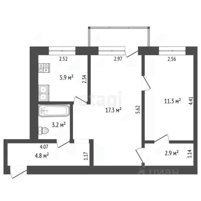 2-к кв. Архангельская область, Новодвинск ул. Ломоносова, 3 (45.4 м) - Фото 1