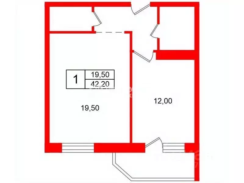 Квартира, 1 комната, 42.2 м - Фото 0