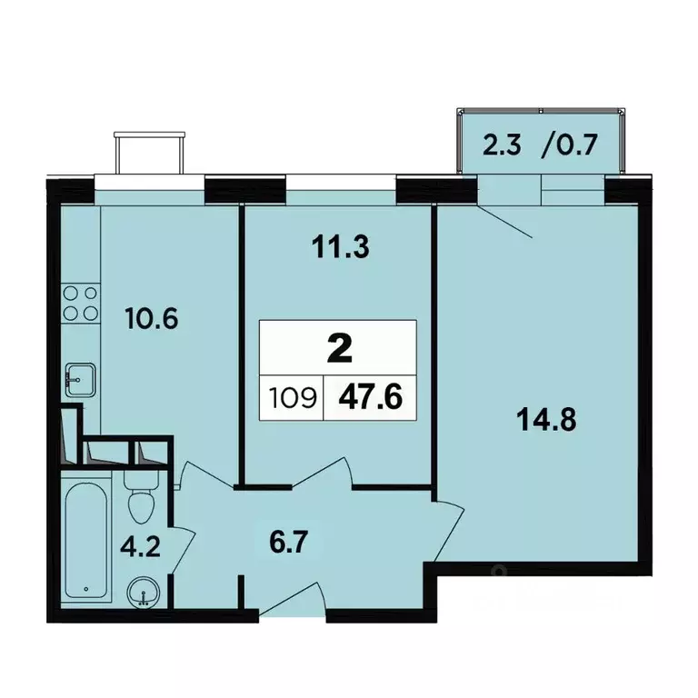 Студия Москва Березовая аллея, 19к3 (47.6 м) - Фото 2