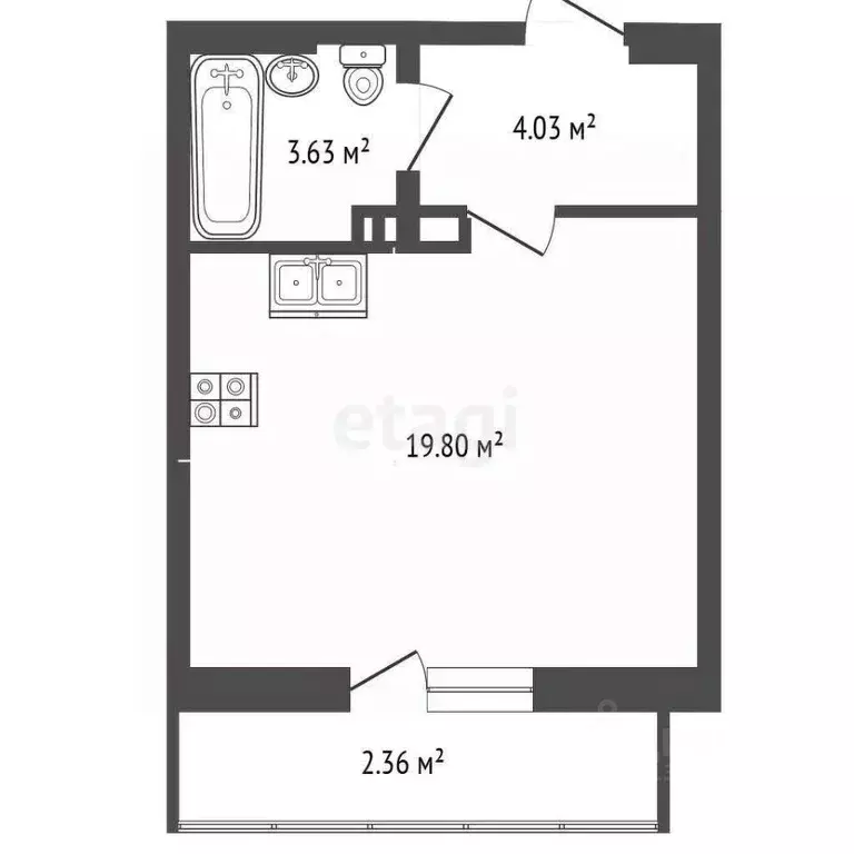 Студия Ярославская область, Ярославль ул. Калинина, 43к2 (29.8 м) - Фото 1