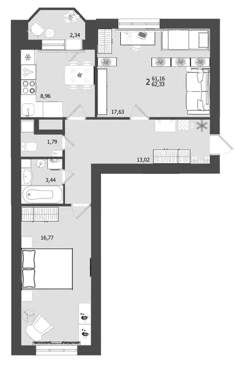 2-к кв. Московская область, Клин Клинская ул., 30 (62.33 м) - Фото 0