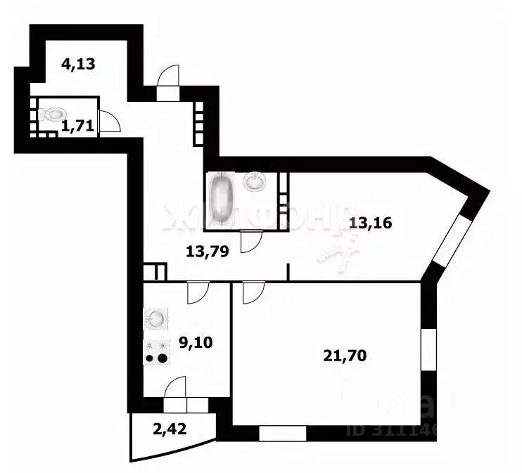 2-к кв. Новосибирская область, Новосибирск Закаменский мкр, 11 (67.28 ... - Фото 1