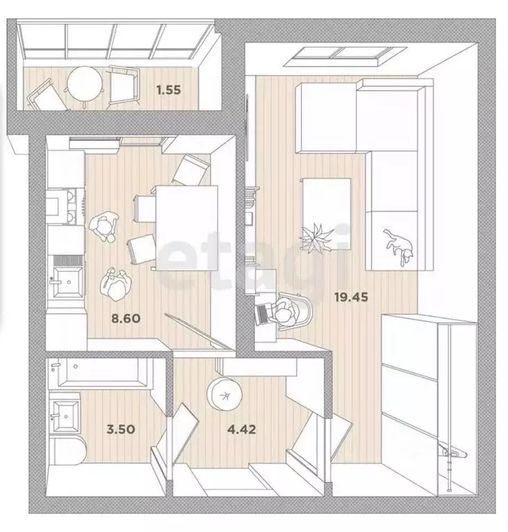 1-к кв. Калининградская область, Зеленоградский муниципальный округ, ... - Фото 2