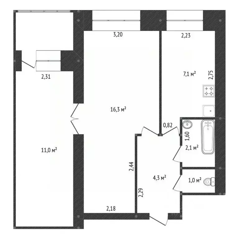 2-к кв. Башкортостан, Уфа просп. Октября, 65 (43.0 м) - Фото 0