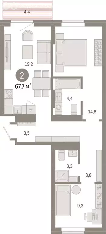 2-комнатная квартира: Омск, Кировский округ (67.69 м) - Фото 1