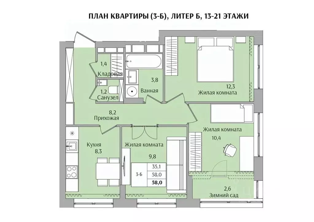 3-к кв. Нижегородская область, Нижний Новгород Якорная ул. (58.0 м) - Фото 0