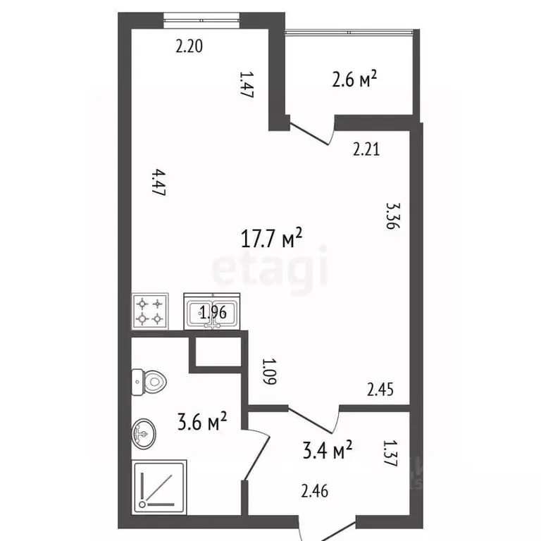 Студия Санкт-Петербург Парашютная ул., 71к2 (24.7 м) - Фото 2