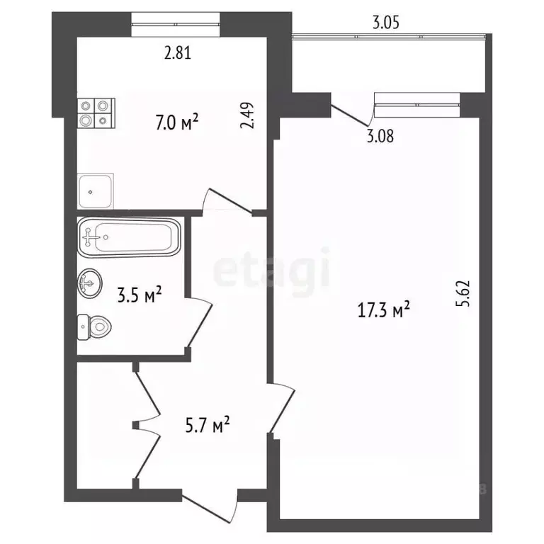 1-к кв. Омская область, Омск Заозерная ул., 36/4 (35.7 м) - Фото 1