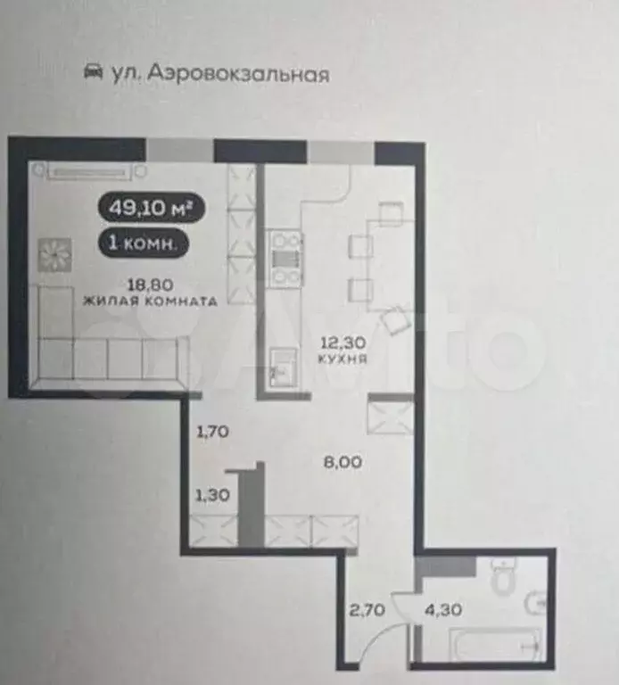 1-к. квартира, 49 м, 1/17 эт. - Фото 0