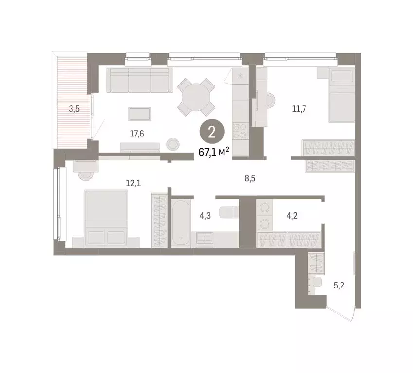 2-комнатная квартира: Челябинская область, Сосновский муниципальный ... - Фото 2