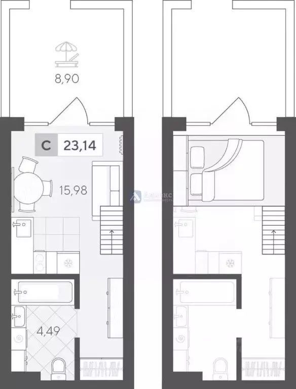 Студия Тюменская область, Тюмень ул. Сергея Корепанова, 34 (29.37 м) - Фото 2