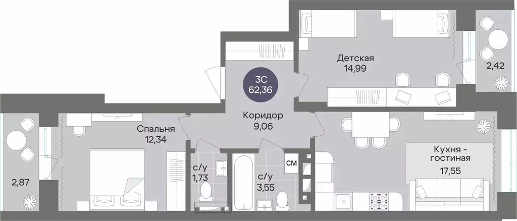 3-комнатная квартира: Новосибирск, Советский район, микрорайон ... - Фото 0