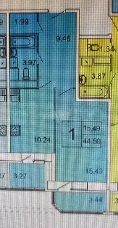 1-к. квартира, 44,5 м, 2/17 эт. - Фото 0