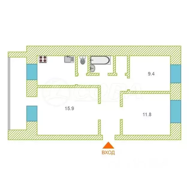 3-к кв. Тюменская область, Тюмень Ялуторовская ул., 23 (62.0 м) - Фото 2