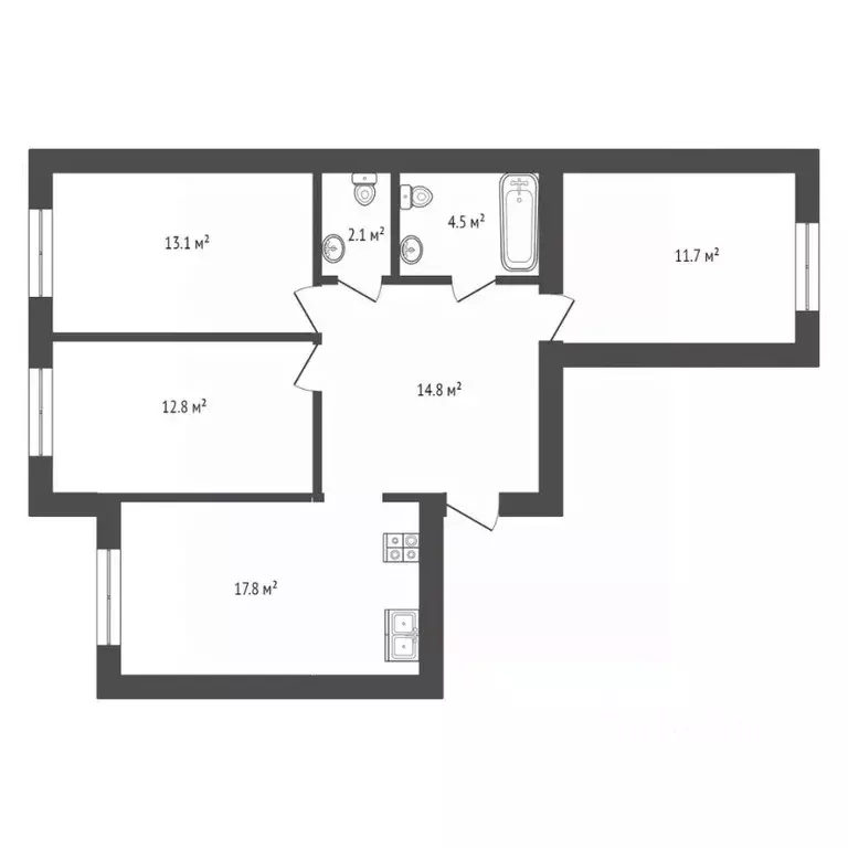 3-к кв. Тюменская область, Тюмень ул. Геннадия Куцева, 9 (80.5 м) - Фото 2
