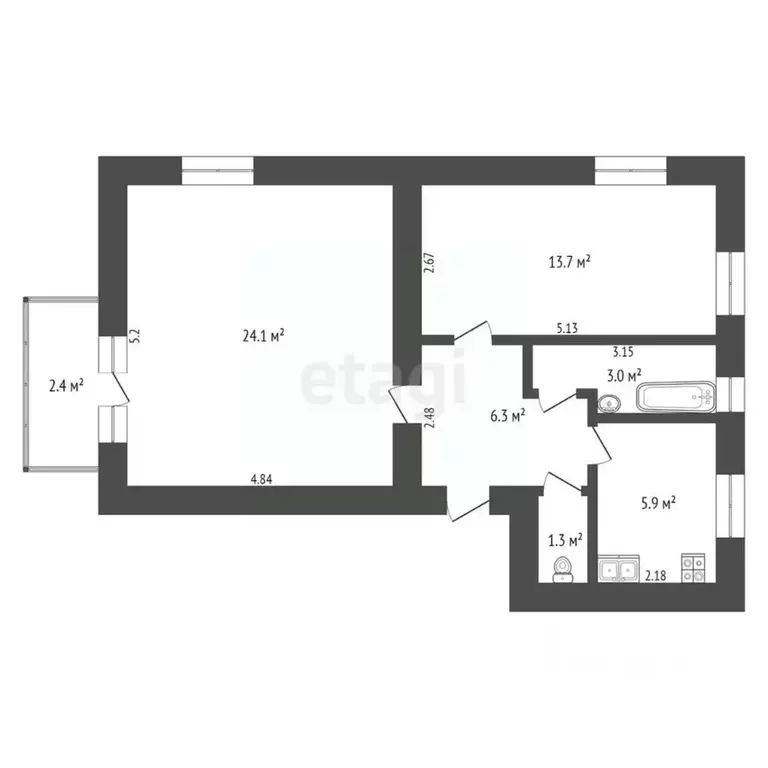 2-к кв. Крым, Евпатория ул. Дмитрия Ульянова, 19/2 (55.0 м) - Фото 2