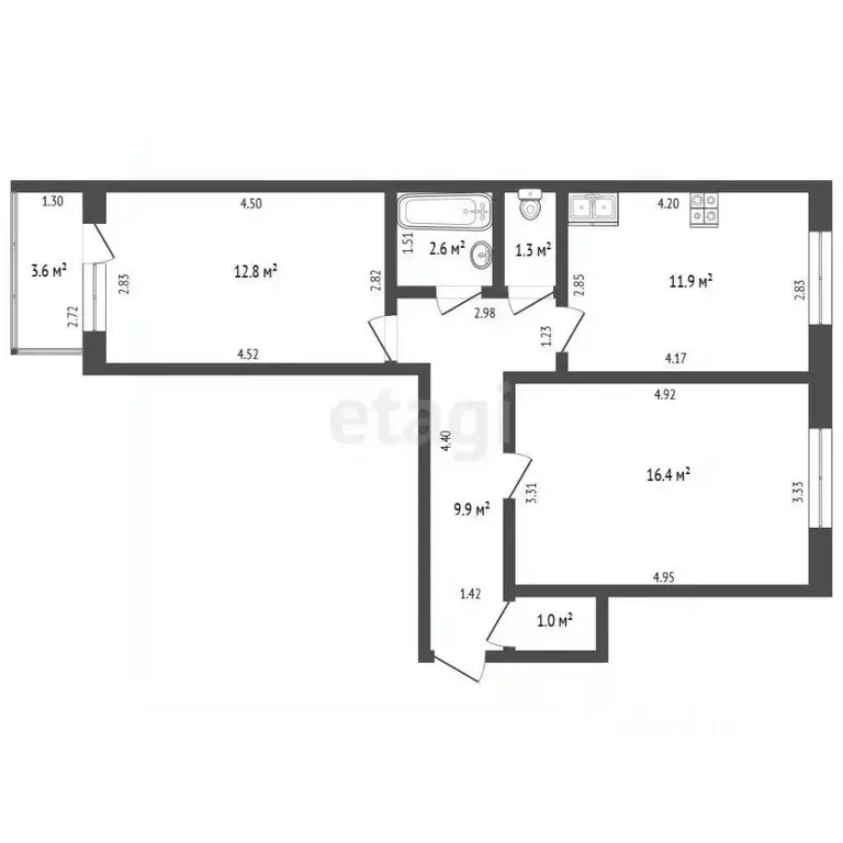 2-к кв. Башкортостан, Стерлитамак ул. Артема, 29 (55.9 м) - Фото 1
