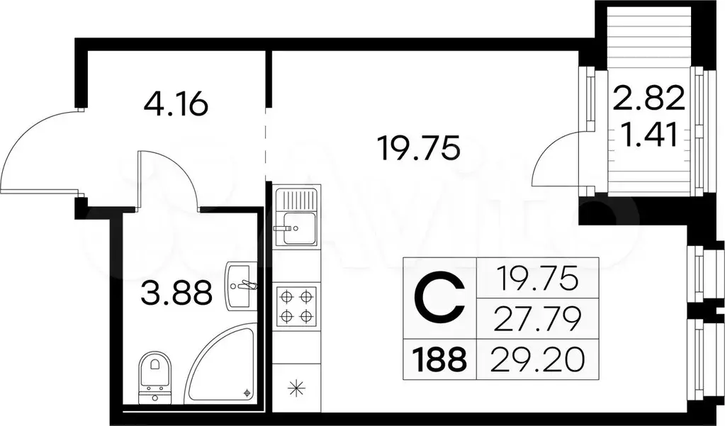 Квартира-студия, 29,2 м, 5/15 эт. - Фото 0