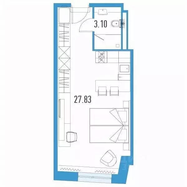 Студия Санкт-Петербург Ленинский просп., 153уч1 (30.93 м) - Фото 0