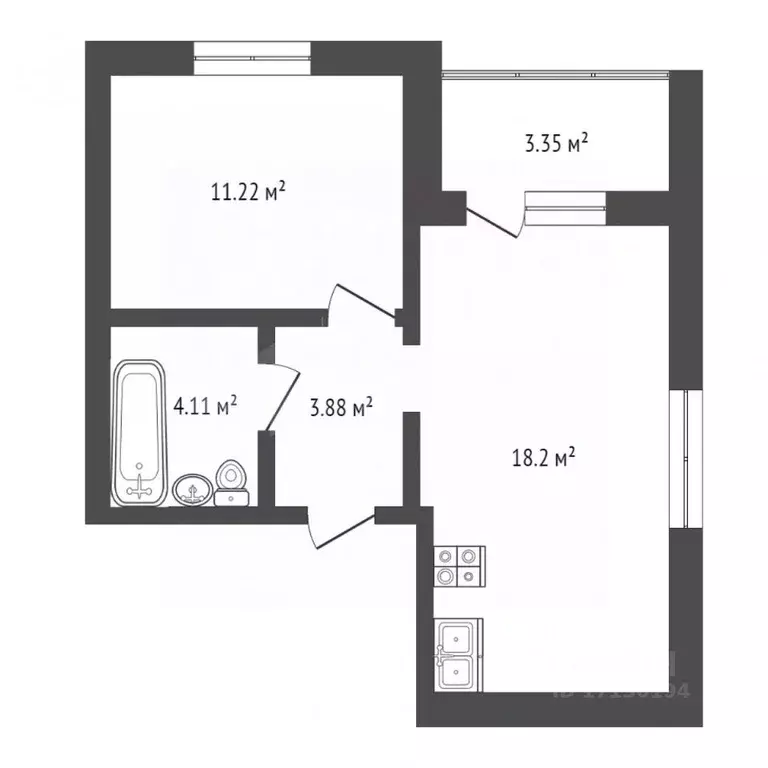 Студия Тюменская область, Тюмень ул. Станционная, 26Бк1 (28.1 м) - Фото 1
