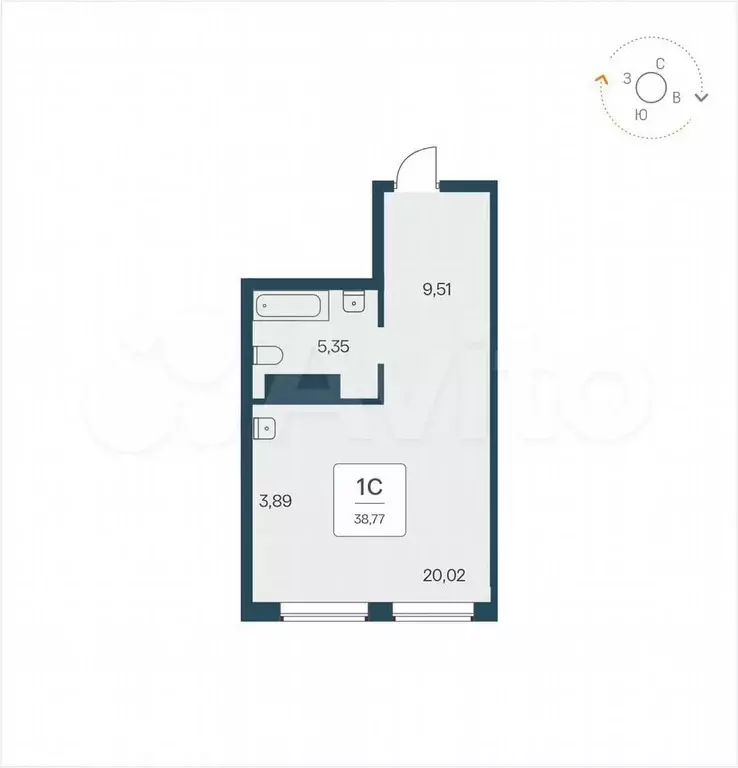 Апартаменты-студия, 38,8 м, 24/25 эт. - Фото 0