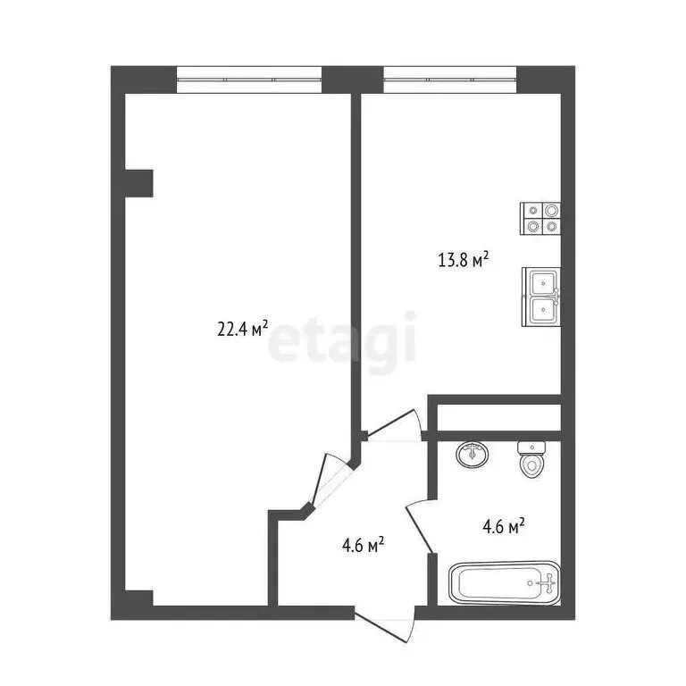 1-комнатная квартира: Нальчик, улица Шарданова, 52А (45.8 м) - Фото 1