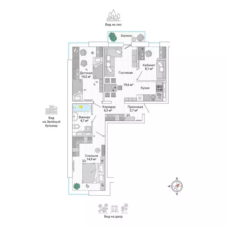 4-к кв. Приморский край, Владивосток ул. Нейбута (71.9 м) - Фото 1
