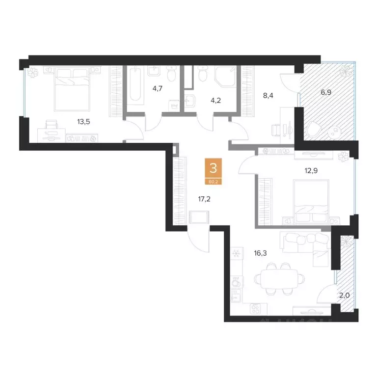 3-к кв. Курская область, Курск Парковый квартал Чувства жилой комплекс ... - Фото 1