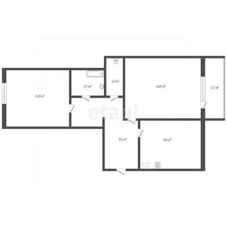 2-к кв. Новосибирская область, Черепаново ул. Спирякова, 113 (46.9 м) - Фото 1