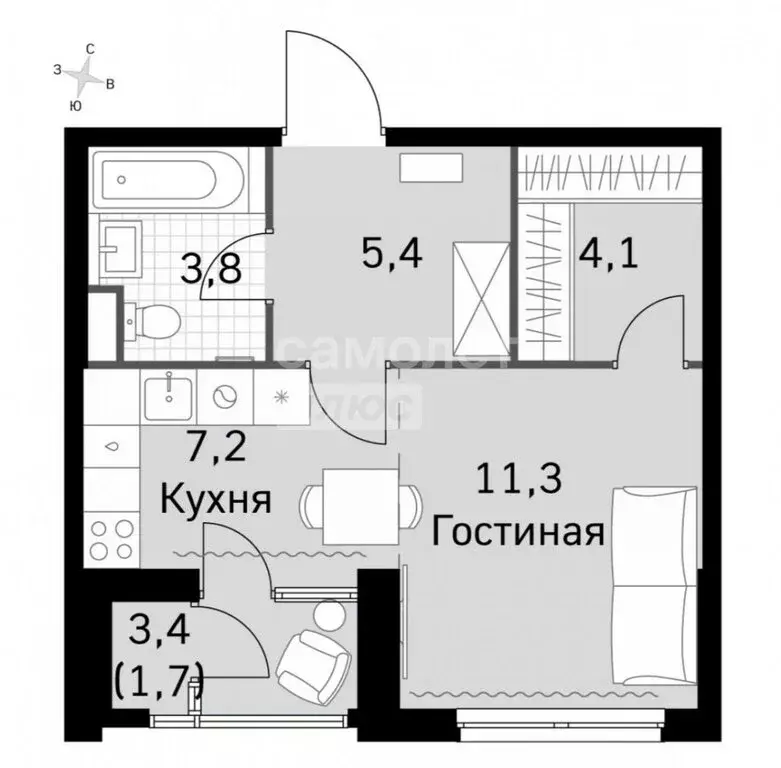 Квартира-студия: Москва, Строительный проезд, 9к1 (34 м) - Фото 1