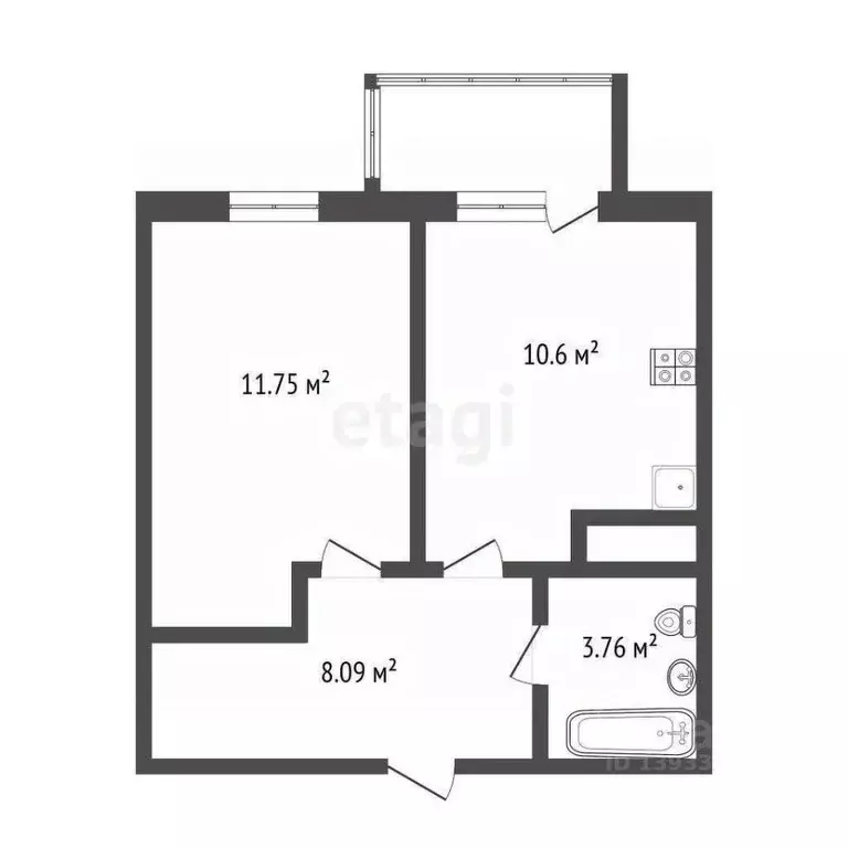 1-к кв. Тюменская область, Тюмень ул. Раушана Абдуллина, 2 (34.2 м) - Фото 1