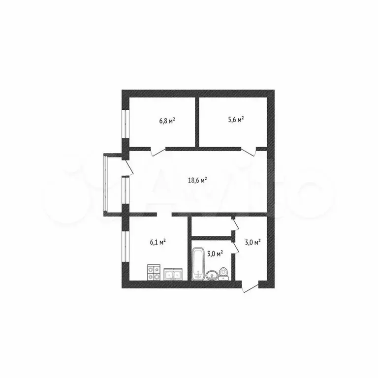 2-к. квартира, 43,1 м, 2/5 эт. - Фото 0