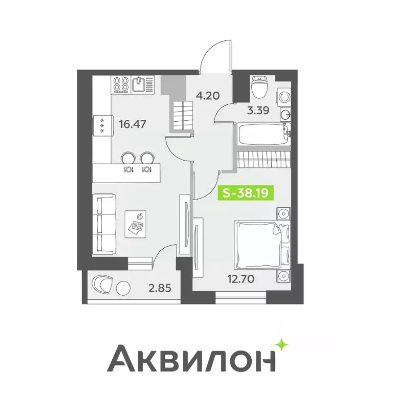 2-к кв. Санкт-Петербург пос. Шушары,  (38.19 м) - Фото 0