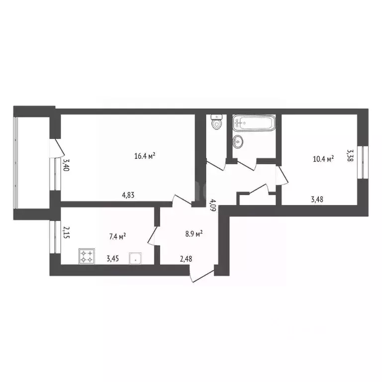 2-к кв. Амурская область, Благовещенск ул. Калинина, 110/4 (48.0 м) - Фото 1