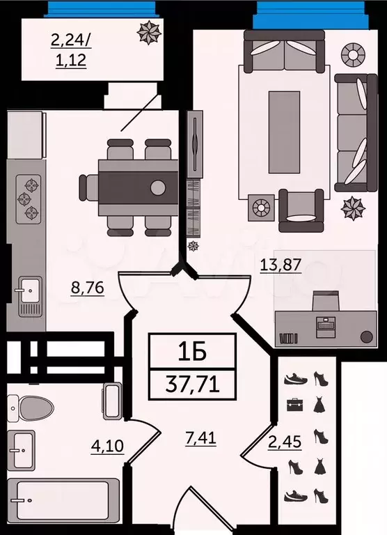 1-к. квартира, 37,7 м, 16/24 эт. - Фото 0