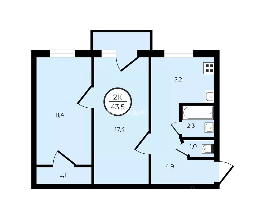 2-к кв. Санкт-Петербург Кубинская ул., 22 (44.3 м) - Фото 2