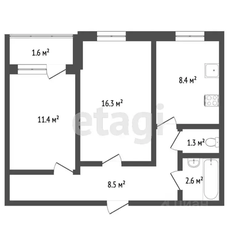 2-к кв. Башкортостан, Стерлитамак ул. Артема, 152 (50.4 м) - Фото 0