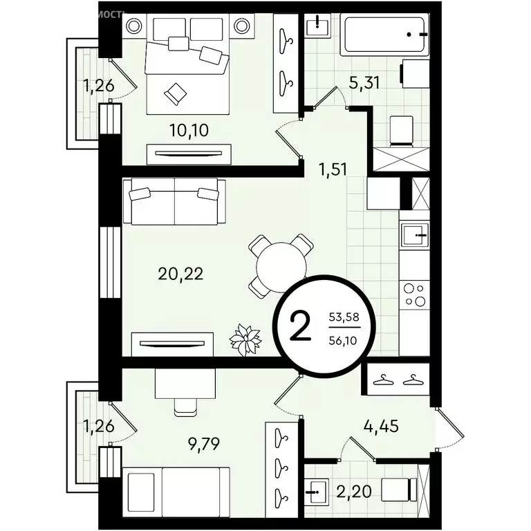 2-комнатная квартира: Тюмень, улица Александра Звягина, 7 (56.1 м) - Фото 0