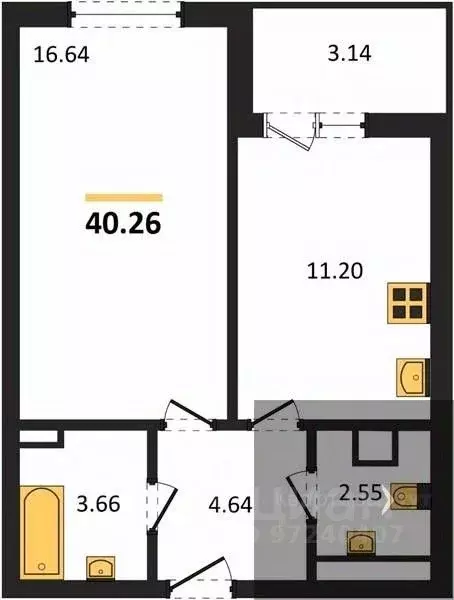 1-к кв. Воронежская область, Воронеж ул. Ломоносова, 116В (40.26 м) - Фото 1