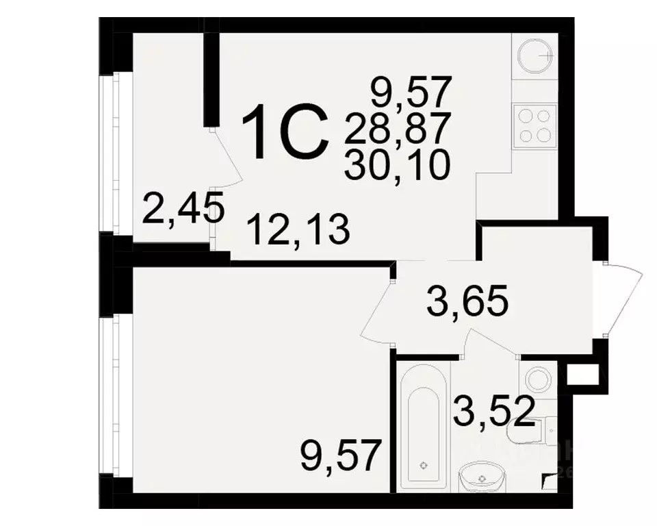 1-к кв. Рязанская область, Рязань Аура жилой комплекс (28.87 м) - Фото 1