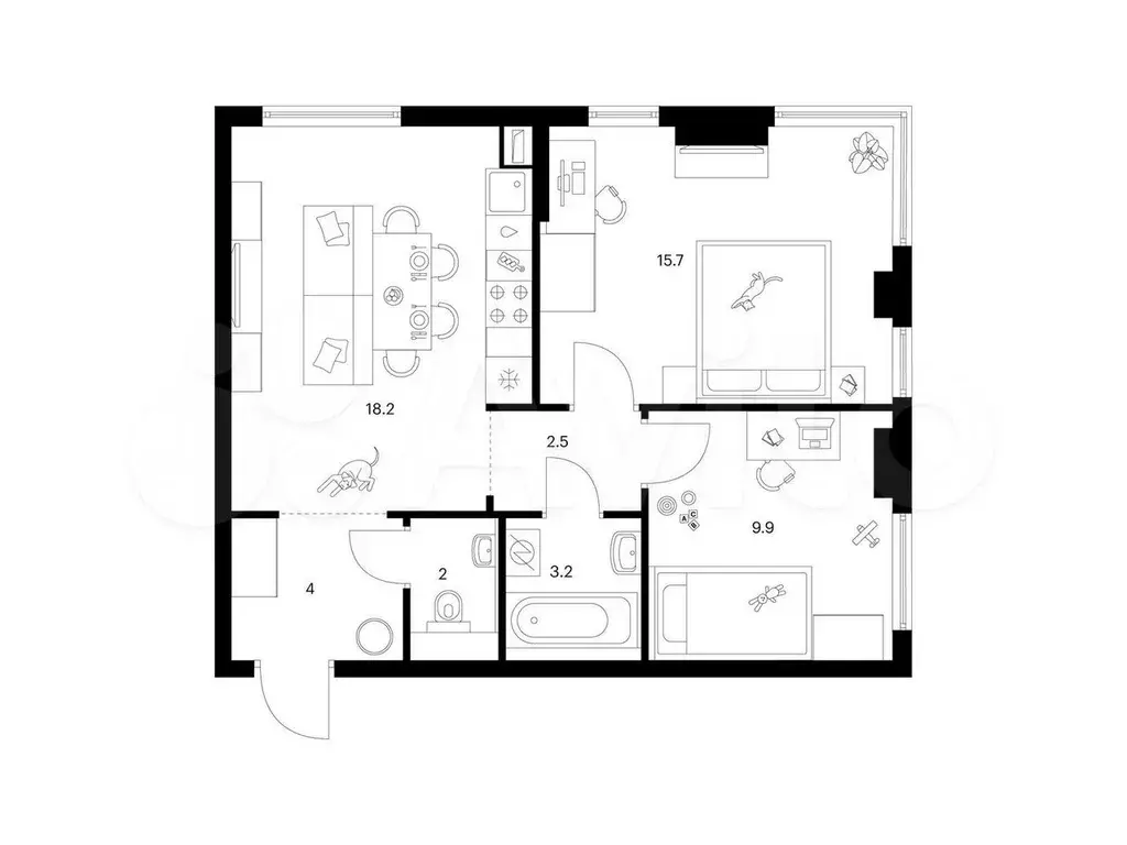 2-к. квартира, 55,5 м, 31/32 эт. - Фото 0