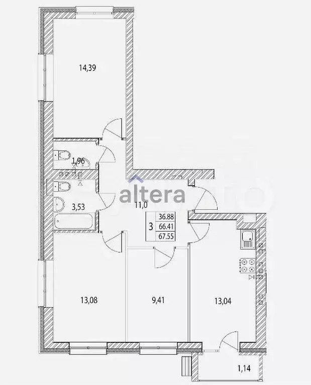 3-к. квартира, 67 м, 3/3 эт. - Фото 0