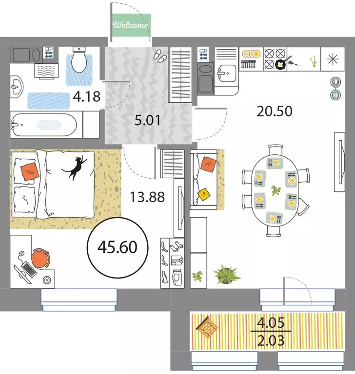 1-комнатная квартира: Санкт-Петербург, проспект Авиаконструкторов, 54 ... - Фото 1