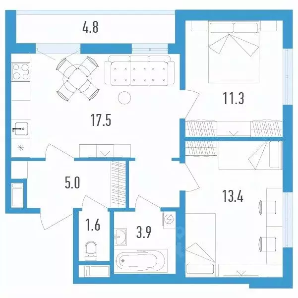 2-к кв. Санкт-Петербург пос. Шушары, просп. Старорусский, 3к1 (57.5 м) - Фото 1