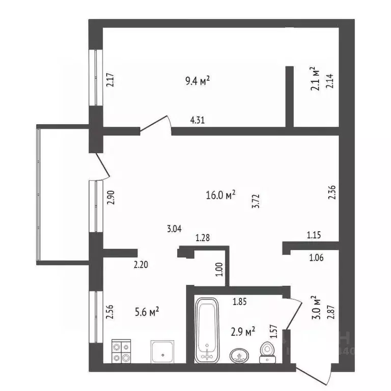 2-к кв. Тюменская область, Тюмень ул. Мельникайте, 94 (40.0 м) - Фото 2