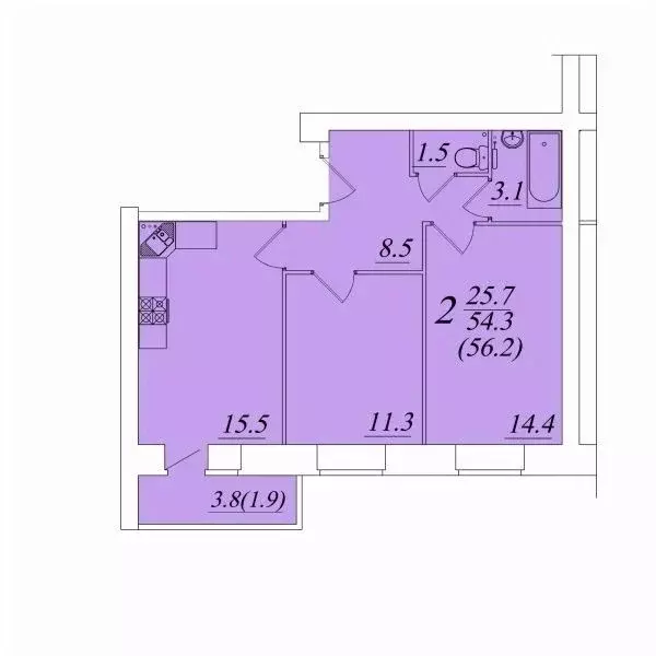 2-к кв. Вологодская область, Вологда ул. Новаторов (56.2 м) - Фото 1