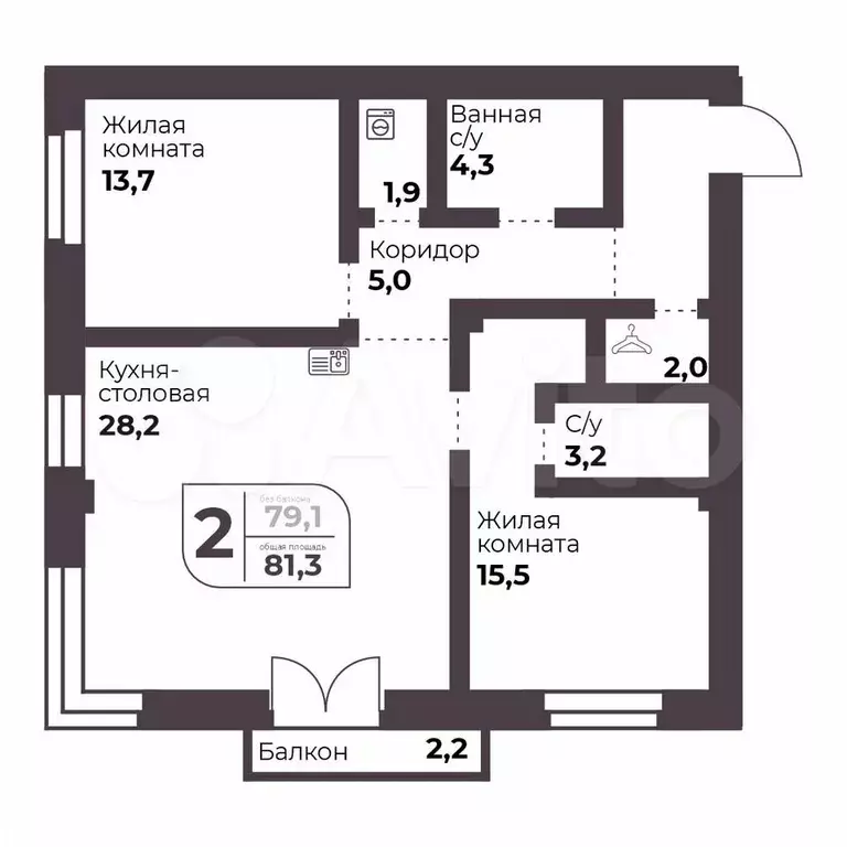 2-к. квартира, 79,1 м, 4/9 эт. - Фото 0
