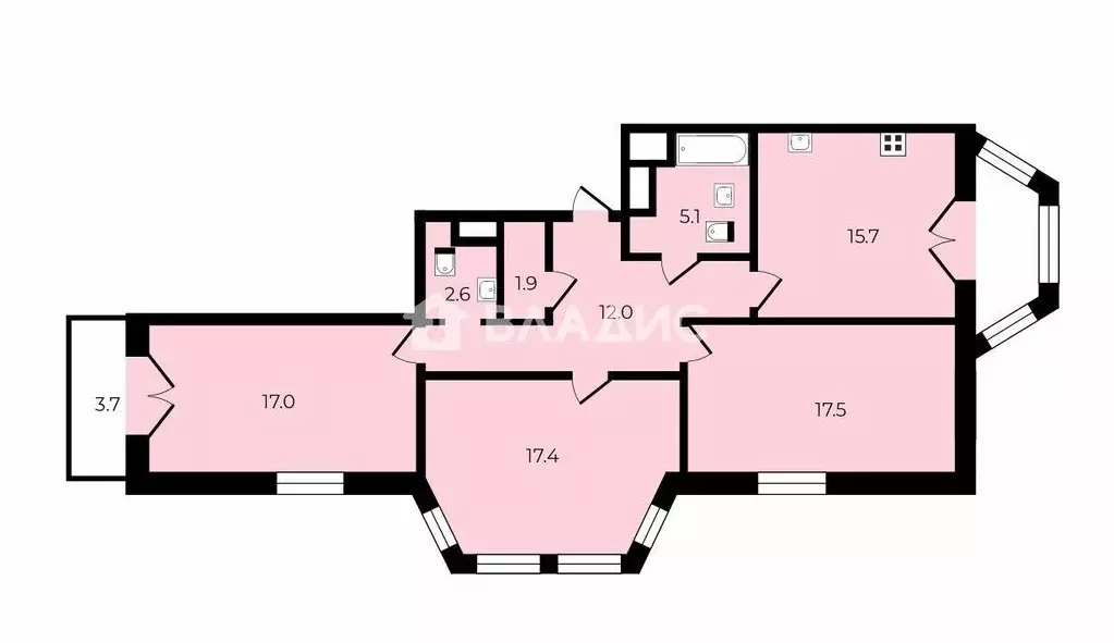 Квартира, 3 комнаты, 89.4 м - Фото 1