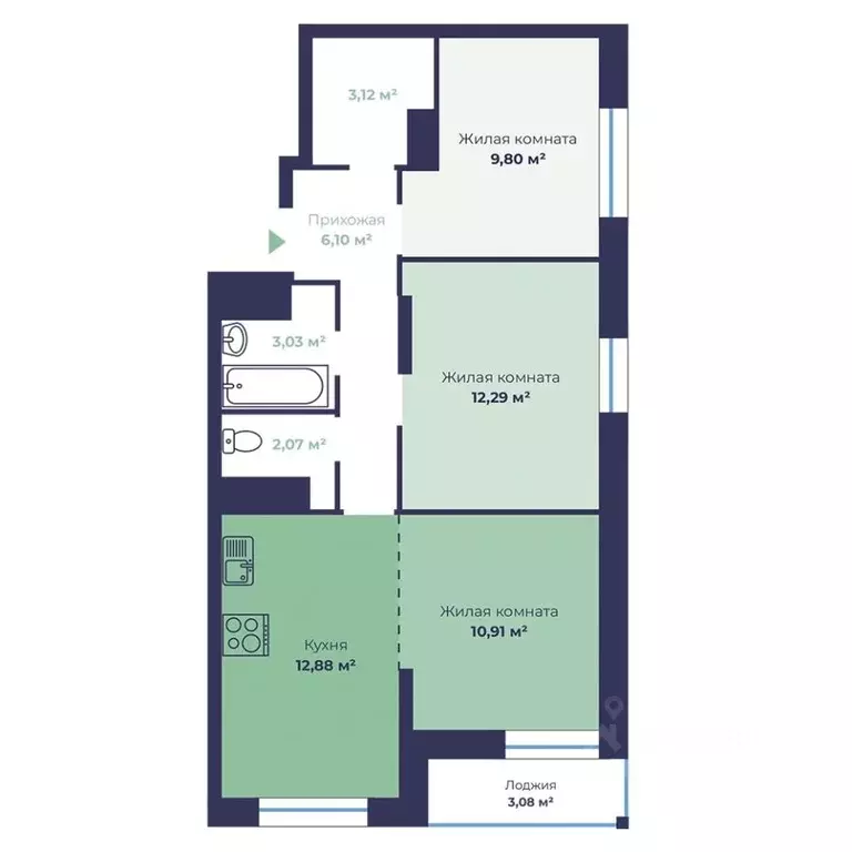 3-к кв. Ярославская область, Ярославль Аэропарк жилой комплекс (61.74 ... - Фото 1